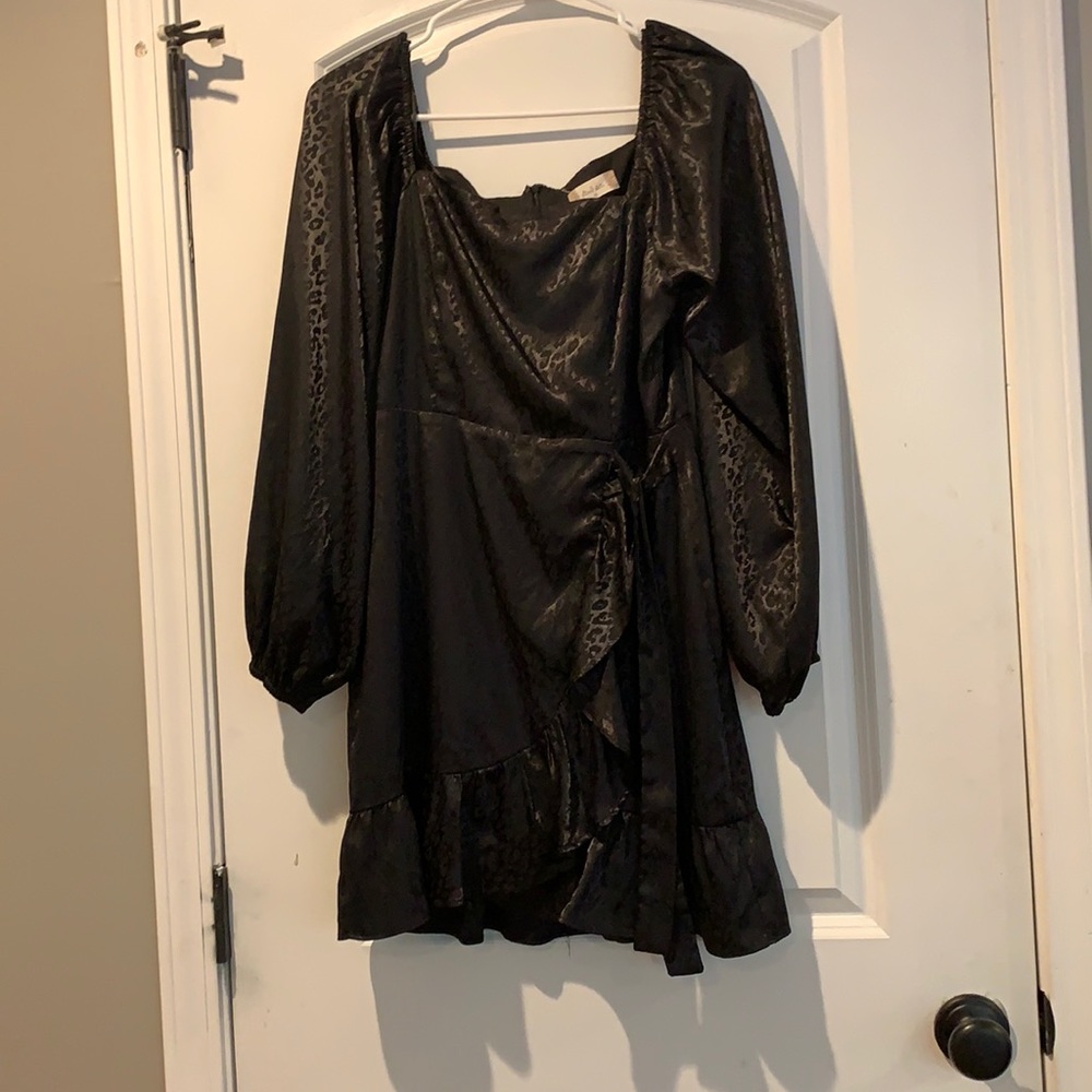 Black leopard print wrap dress
